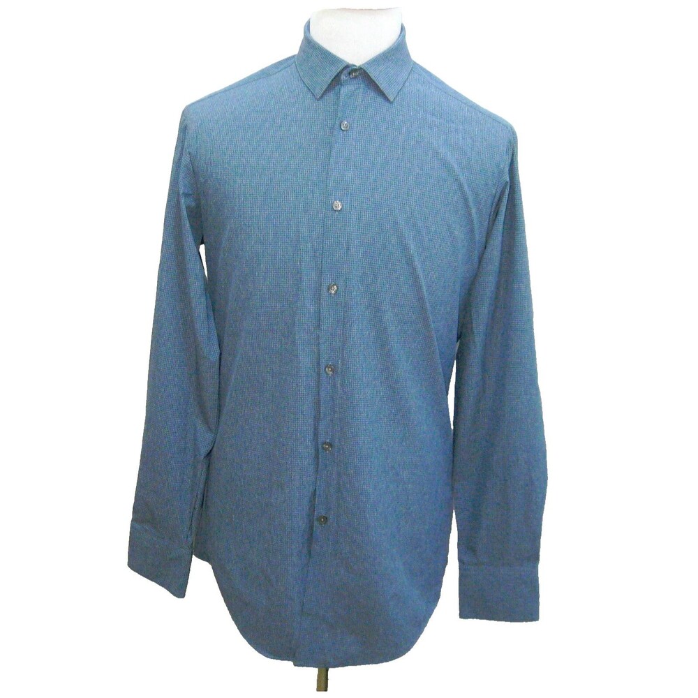 KIRKLAND Men's (Size Medium) Solid Blue Long Sleeve Button Front Shirt Cotton